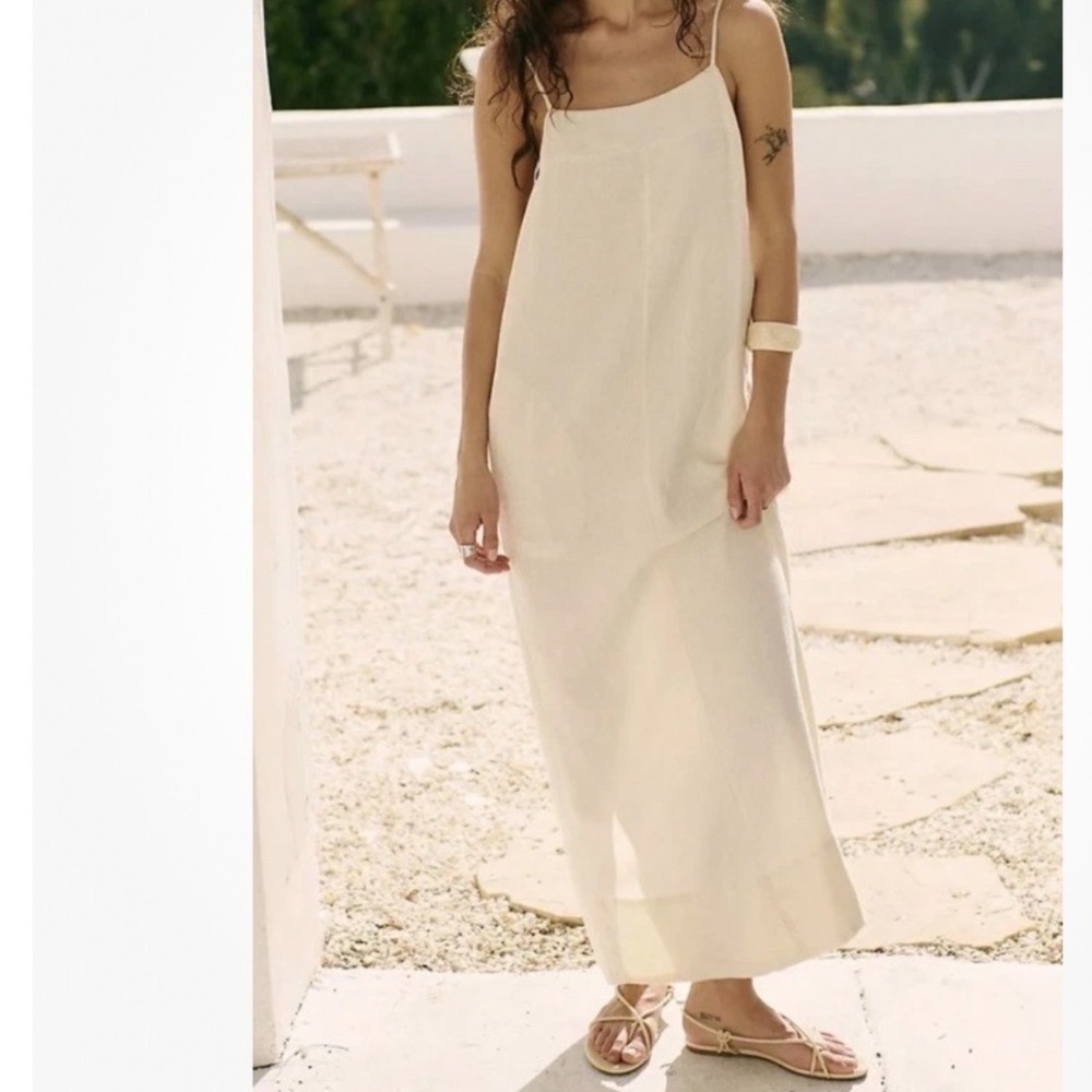 Free People Free-est Aspen Linen Maxi Dress Women S Cream Boho Shapeless Breezy